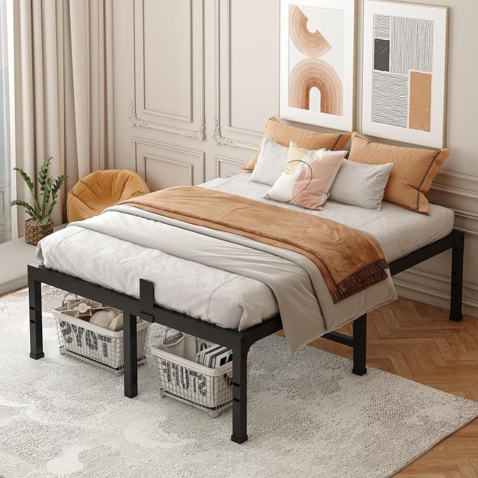 FUIOBYVV King Bed Frames, 18 Inch Heavy Duty Metal Platform Bed Frame Twin Size Support Up to 3500 lbs, No Box Spring Needed/No Shaking/Steel Slat Support/Noise Free/Easy Assembly