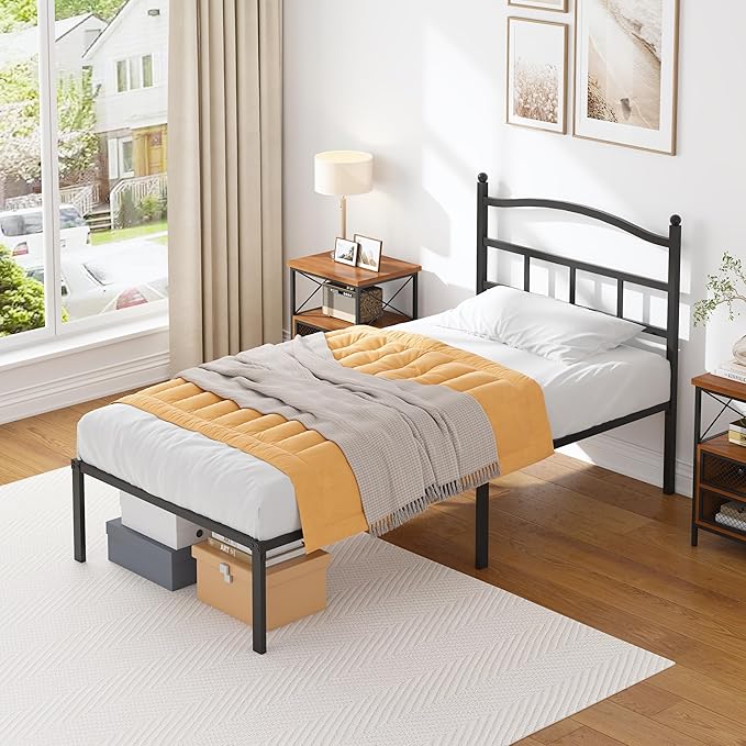 OSASET 14 inch Twin Bed Frame -Platform Bed Frame with Headbroad Metal Bed Frame No Box Spring Noise Free Easy Assembly
