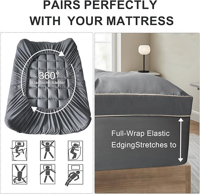 2~3In Mattress Topper Queen Size Breathable Filled Soft Fluffy Supportive for Back Pain Relief Bed Mattress Pad Pillow Topper with Extra Thick Padded Protector for 8"-21" Deep Pocket, Queen 60"*80"