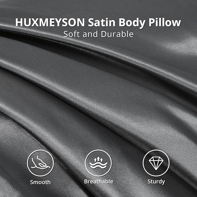 HUXMEYSON Body Pillow with Satin Pillowcase, Body Pillow for Adults, Removable Cover, Grey (20"x54")