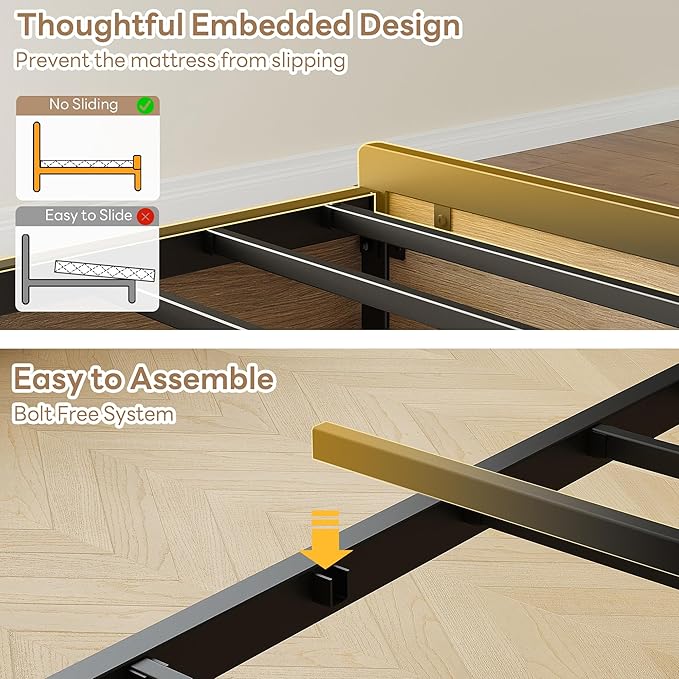 LIKIMIO Twin Bed Frames, DIY Storage Drawer Layout, Charging Station & LED Lights, Boucle Upholstered Platform Twin Bed Frame for Teen Rooms, Small Apartments & Bedrooms, Wood and Cream