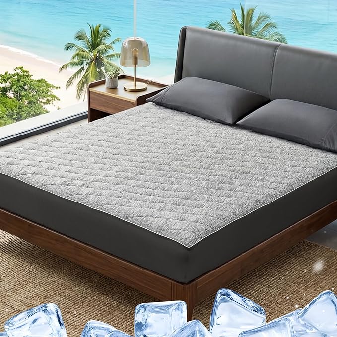 Cozy Bliss Leakproof Cooling Mattress Protector Full, Q-Max 0.45 Soft Noiseless Breathable Mattress Topper Cover, with Deep Pocket Fits 8–18 Inches for Summer Bed Hot Sleepers, Grey
