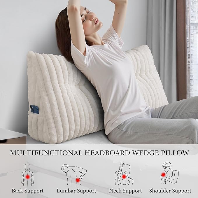 Headboard Pillow Twin XL, Triangular Wedge Pillow Headboard, Cushion Headboards Reading Pillows, Backrest Pillows for Sitting in Bed or Working with Removable Cover, Beige