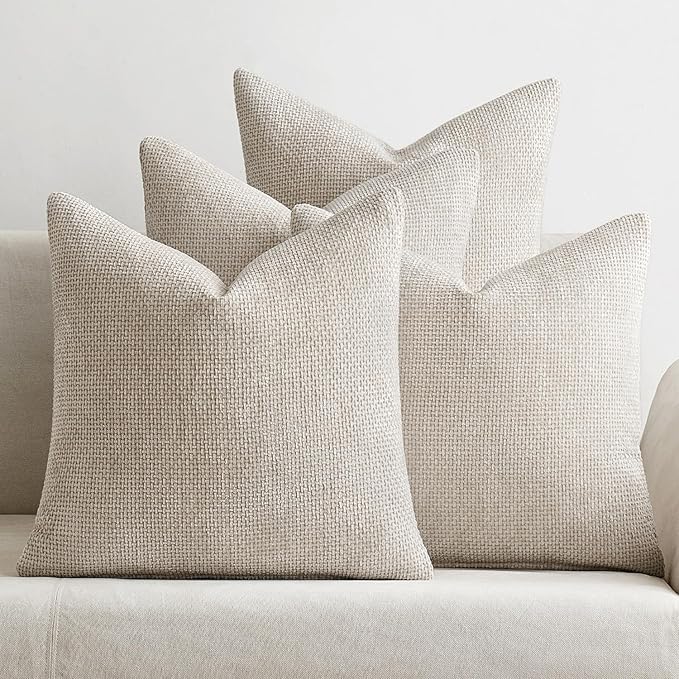 MIULEE Pack of 4 Couch Throw Pillow Covers 24x24 Inch Cream Soft Decorative Chenille Pillow Covers Farmhouse Accent Cushion Covers for Boho Spring Home Decor Sofa Bedroom Living Room