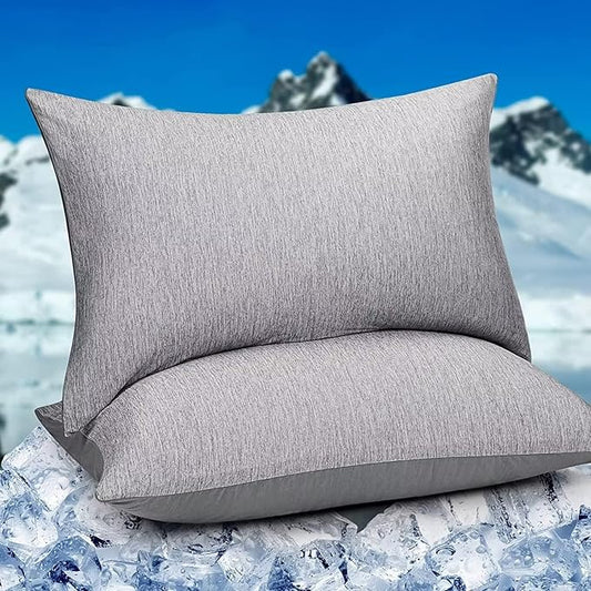 HOMFINE Cooling Pillowcases Standard Size - Double Side Q-Max 0.439 Cooling Fiber Pillow Protector, Breathable Cold Pillow Cover for Hot Sleeper Night Sweat, Hidden Zipper, 2 Pack (20"x26", Grey)