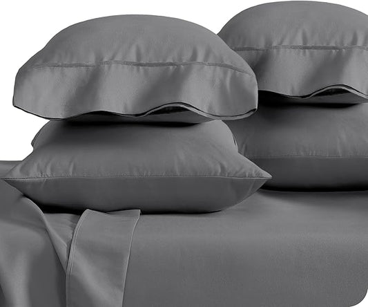 Bare Home Microfiber Bulk Pillow Cases - Standard/Queen Size Set of 4 - Cooling Pillowcases - Double Brushed - Grey Pillowcases 4 Pack - Easy Care (Standard - 4 Pack, Grey)