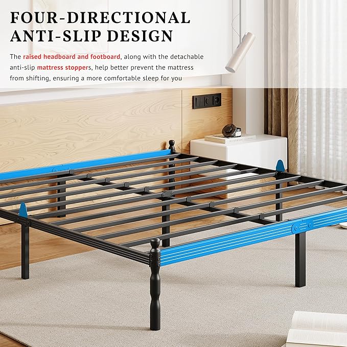 ZIYOO Twin XL Bed Frame - 14 Inch Heavy Duty Metal Platform, Mattress Slide Stopper, Squeak-Resistant, Easy Assembly, No Box Spring Required for Adults