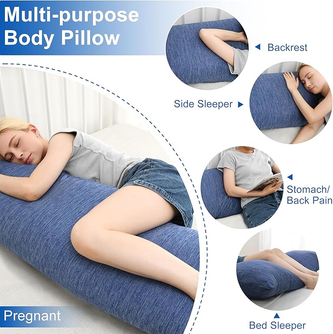 Hiasan Cooling Body Pillow for Adults, Long Memory Foam Body Pillow - Full Size Support for Side Sleepers & Pregnancy, Back Pain Relief, 20x54 Inches, Blue