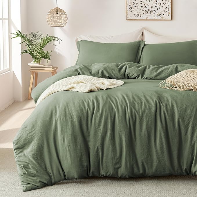 MILDLY Super Soft Duvet Cover 2pcs - 100% Washed Microfiber Olive Green Twin/Twin XL Comforter Cover Set with Zipper Closure & Corner Ties (No Comforter)