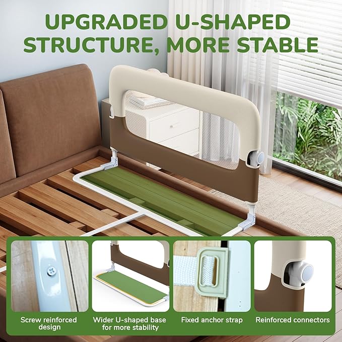 Bed Guard Rail for Toddlers - 47" Adjustable Heights & Folding up Portable Bed Railing for Baby - Toddler Bed Rails Guard for Crib, Twin, Bunk,Full Size, Queen & King Bed