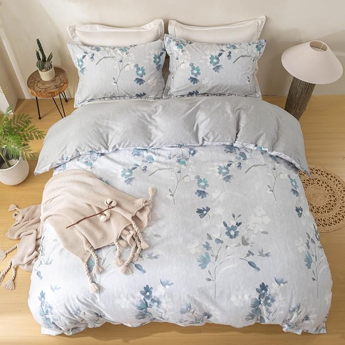 OAITE Duvet Cover Set King Size Floral Pattern Ultra Soft 100% Cotton Duvet Cover Sets 3-PC, Breathable Duvet Cover with Zipper Closure & Corner Ties(2 Pillow Shams,1 Duvet Cover)