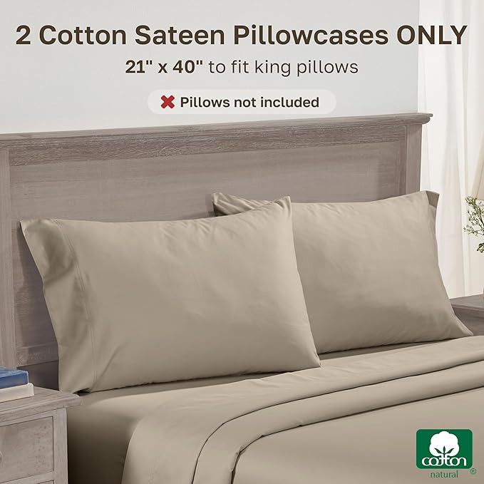 California Design Den Luxuriously Soft Premium 600 Thread Count, 100% Cotton Set of 2 Cases, Crisp King Size Pillow Cases 2Pc, Fits King Pillows (Cool Taupe)