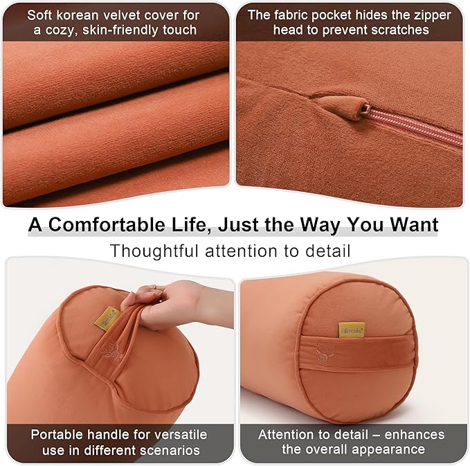 Body Pillow for Adults,Long Round Pillow,Big Cylindrical Pillow,Large Full Bolster Pillows for Side Sleepers (Amber Orange, 39.37"*7.87")