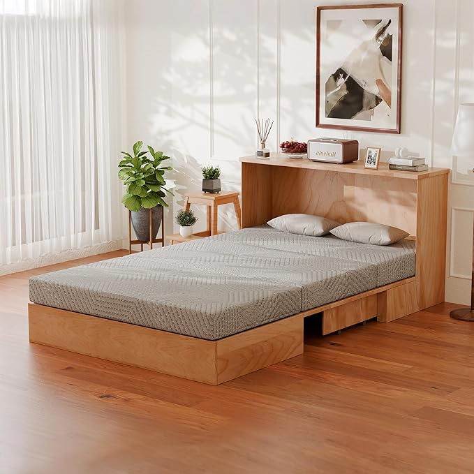 MLILY Tri-Fold Memory Foam Mattress, 6 inch Full Folding Mattress with Collapsible and Washable Cover, Travel and Guest Mat, 75"×54"×6", Grey