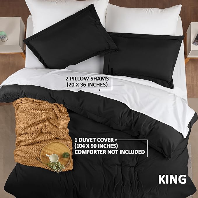 Utopia Bedding Duvet Cover King Size - 3 Piece with Zipper Closure - 1 Comforter Cover 104X90 Inches & 2 Pillow Shams 20X36 Inches (Black) Comforter Not Included
