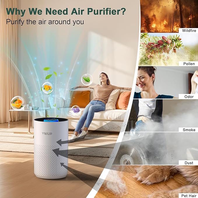 Air Purifiers for Bedroom Home up to 1250 ft², Vniup H14 True HEPA Room Air Purifiers for Bedroom, with Fragrance Function Sleep Mode& Light Mode Air Cleaner for Pet Dander Odor Dust Smoke