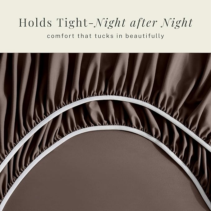 Hearth & Harbor Extra Deep Pocket King Size Sets - Fits Mattress 18-24 Inches Deep - Extra Deep Pocket Sheets - 6 Piece King Size - Brown
