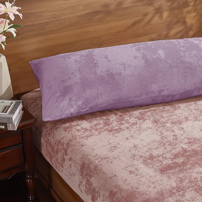 BEDELITE Velvet Body Pillow Cover with Zipper, Soft and Plush 20x54 Long Pillow Case, Velvety Smooth and Cozy Body Pillow Pillowcase for Bedroom and Couch, for All Seasons(Lavender)