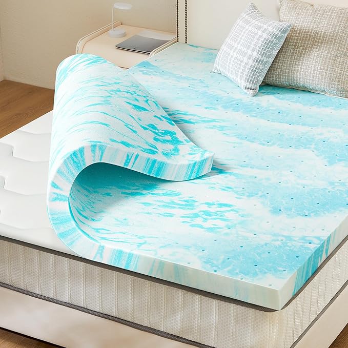 Sweetcrispy Memory Foam Mattress Topper California King, 2 Inch Thick Gel Infused Cooling Toppers Pad for Bed, Sleeper Sofa, RV, Camper, CertiPUR US Certified, Ventilated and Breathable