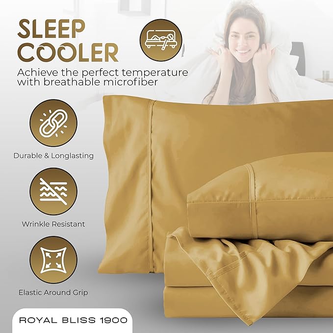 Full Size Bed Sheets – 4Pcs Bed Sheets Full Size Set, Deep Pocket, Double Brushed Microfiber, Fade Resistant, Soft & Breathable for Cozy and Comfortable Sleep(Gold)