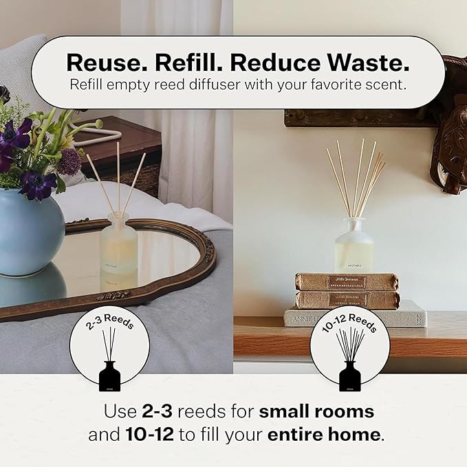 Apotheke Luxury Scented Reed Diffuser for Home, Santal Rock Rose - 6.7 Fl Oz Essential Oil Aromatherapy - 10 Rattan Scent Sticks Room Diffuser - Long-Lasting Fragrance for Bedroom, Home, Bathroom