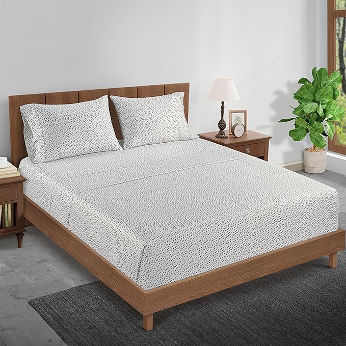 LANE LINEN Twin XL Sheets Set - 450 Thread Count Premium Sateen Weave for Smooth & Gentle Feel On Skin - Extra Soft & Breathable 100% Cotton Sheets Set - Fits Mattresses Upto 15'' Deep - Misty Dot