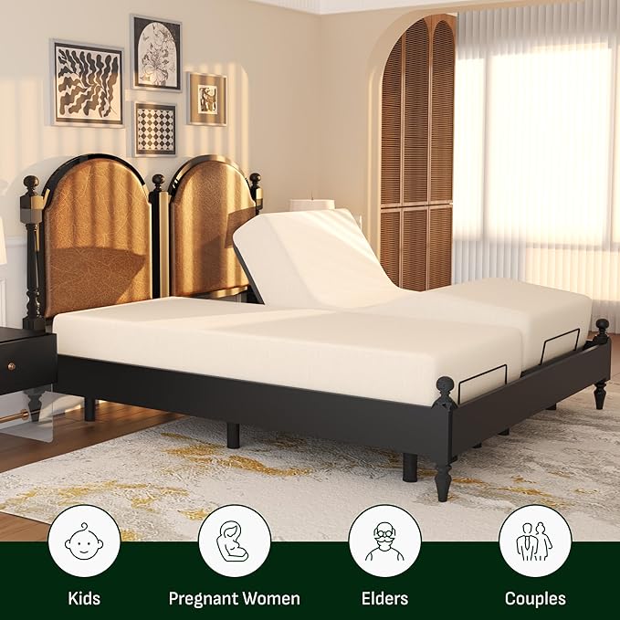 Softa Split King Adjustable Bed Frame, Head & Foot Lift, Electric Bed Base with Remote Control, Whisper Quiet Motor, Oxford Fabric Bedspread, Mattress Holder, Easy Assembly