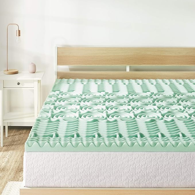 Mellow 1.5 Inch 5-Zone Memory Foam Mattress Topper, Calming Aloe Infusion, Dorm Essentials, Queen