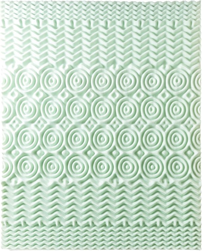 Mellow 4 Inch 5-Zone Memory Foam Mattress Topper, Calming Green Tea Infusion, Twin