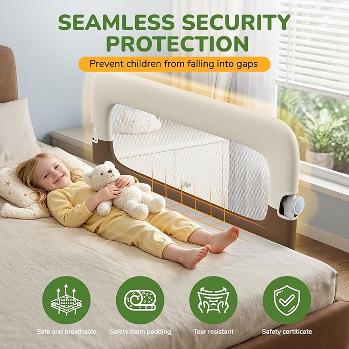 Bed Guard Rail for Toddlers - 47" Adjustable Heights & Folding up Portable Bed Railing for Baby - Toddler Bed Rails Guard for Crib, Twin, Bunk,Full Size, Queen & King Bed
