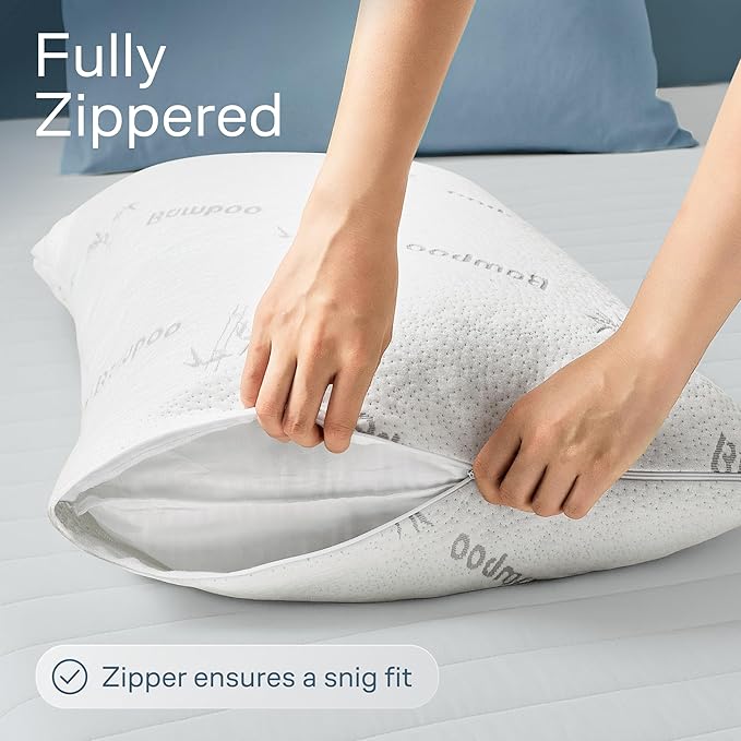 100% Waterproof Pillow Protectors Queen 20x30 Pair Zippered Pillow Case, Pillow Cover, Guaranteed Noiseless Pad, Ultra Plush Absorbent (Viscose Made from Bamboo), White 2 Pack