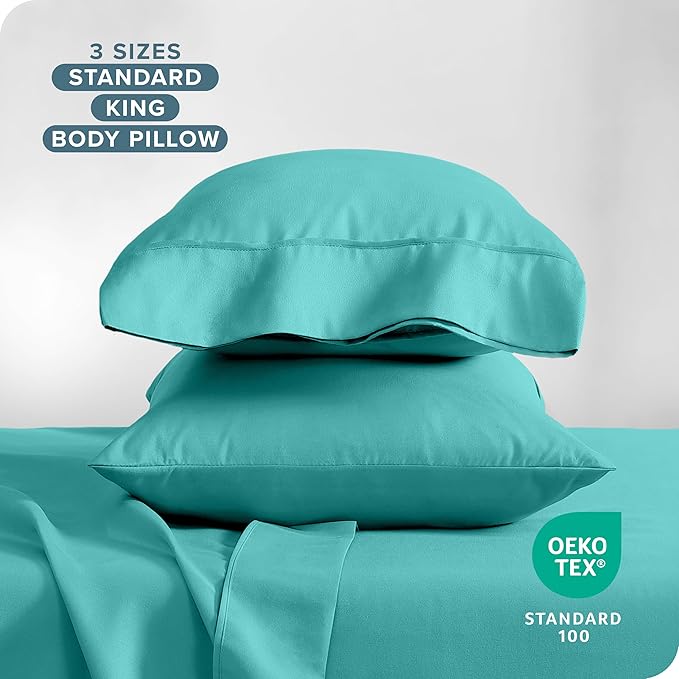 Bare Home Microfiber Pillow Cases - King Size Set of 2 - Cooling Pillowcases - Double Brushed - Turquoise Pillowcases 2 Pack - Easy Care (King Pillowcase Set of 2, Turquoise)