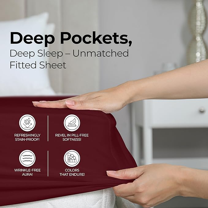 Utopia Bedding Full Fitted Sheet - Bottom Sheet - Deep Pocket - Soft Microfiber - Shrinkage and Fade Resistant - Easy Care -1 Fitted Sheet Only (Red Burgundy)