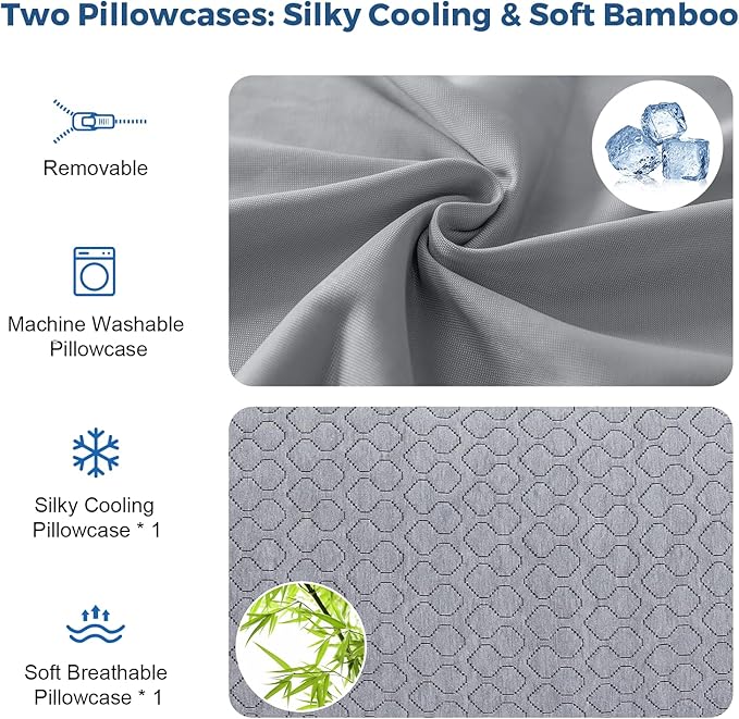 Rainmr Thick Memory Foam Body Pillow - Full Body Pillows for Side Sleeper - with Grey Cooling Pillowcase 20 x 54 inches