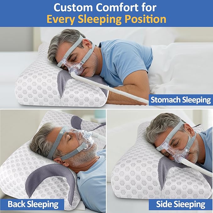 IKSTAR CPAP Pillow for Side Sleepers – Fits All CPAP Mask Types – Adjustable Memory Foam with Contoured Cutouts for Side, Back & Stomach Sleepers – Reduces Air Leaks & Mask Pressure a Better Sleep