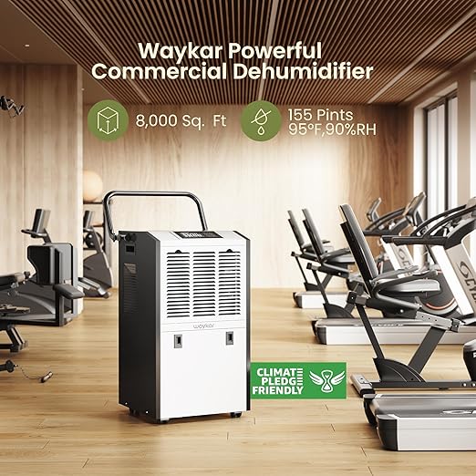 Waykar 155 Pints Large Commercial Dehumidifier with Drain Hose and Water Tank, Industrial Dehumidifier in Large Space up to 8000 Sq. Ft for Home, Basements, Whole House, Library