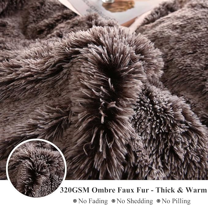 XeGe Luxury Shaggy Fuzzy Body Pillow Cover, Fluffy Bed Pillow Case with Zipper Closure, Soft Decorative Plush Long Pillow Sham, Faux Fur Hug Pillow for Home Bedroom 20"x54" Chocolate Ombre