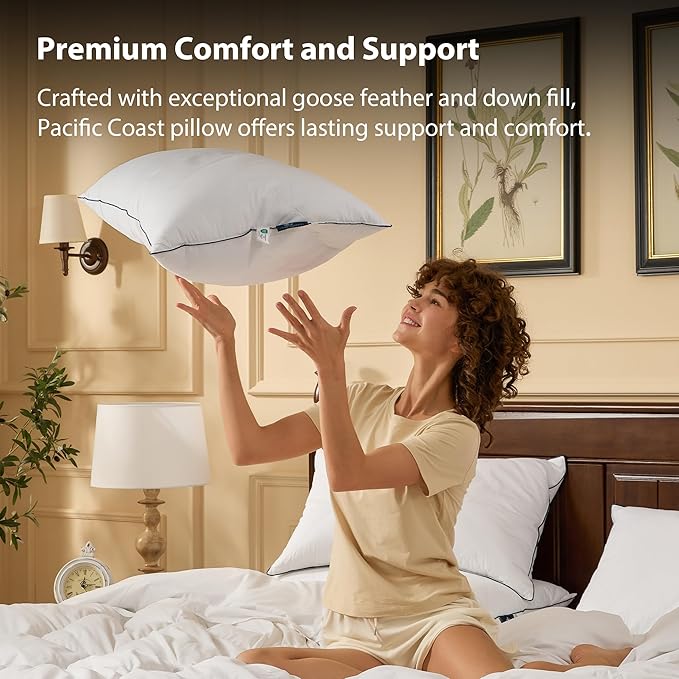 Pacific Coast Premium Goose Feather & Down Bed Pillows Standard Size 1-Pack, Hotel Quality Collection, Medium Support for Side & Back Sleepers