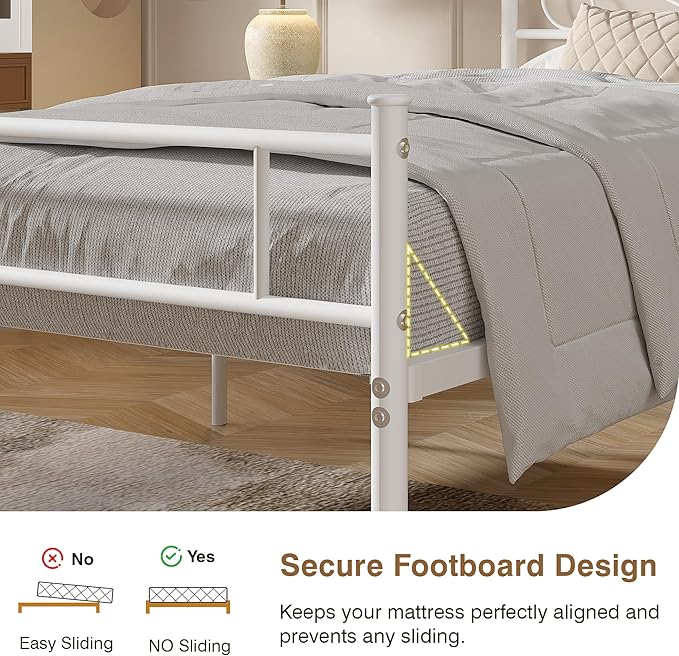 VECELO 14 Inch Full Size Metal Platform Bed Frame with Headboard and Footboard, Heavy Duty Mattress Foundation with Steel Slats Support, No Box Spring Needed, White