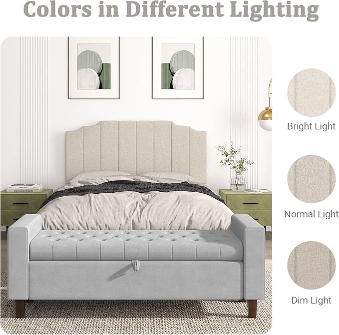 Befurtori Queen Size Headboard Only, Linen Wall Mounted Headboard Queen/Full Size for Adjustable Bed, Modern Vertical Channel Design with Curved Tufted Upholstered Head Board, Beige