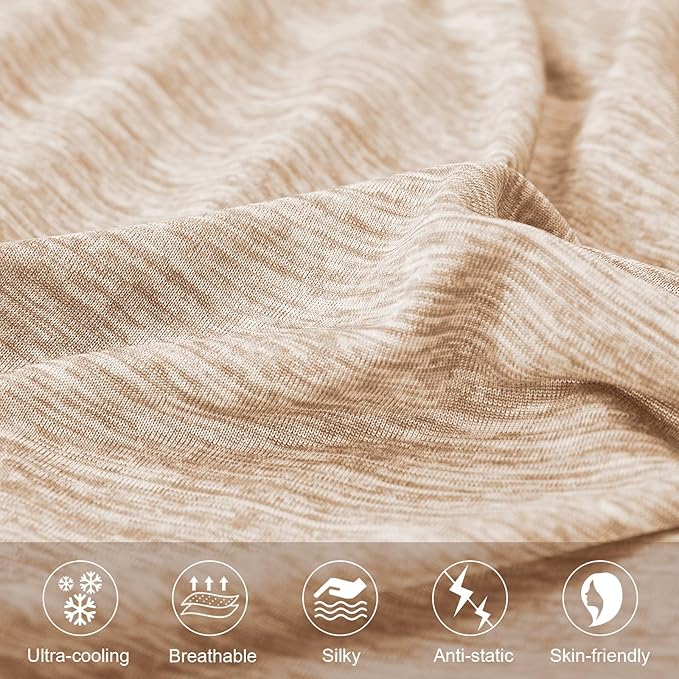 Elegear Cooling Pillow Cases for Hot Sleepers, Japanese Q-Max 0.5 Cooling Pillowcases, Both Sides(Cooling/Cotton), Breathable Soft Pillowcase for Hair and Skin, Set of 2-Beige (Queen (20'' x 30''))