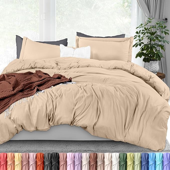 Utopia Bedding Duvet Cover Full Size - 3 Piece with Zipper Closure - 1 Comforter Cover 80X90 Inches & 2 Pillow Shams 20X26 Inches (Beige) Comforter Not Included