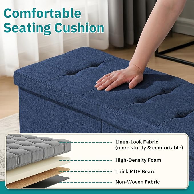30-INCH Storage Ottoman Bench, Footrest with Storage, End of Bed Bench Coffee Table for Living Room, Bedroom, Entryway, Blue