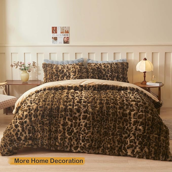 LIFEREVO Leopard Print Faux Rabbit Fur Body Pillow Cover 20 x 54, Cheetah Print Waffle Bubble Bed Pillowcase with Zipper, Long Fuzzy Furry Farmhouse Pillow Case for Pregnant Women Side Sleeper, Brown
