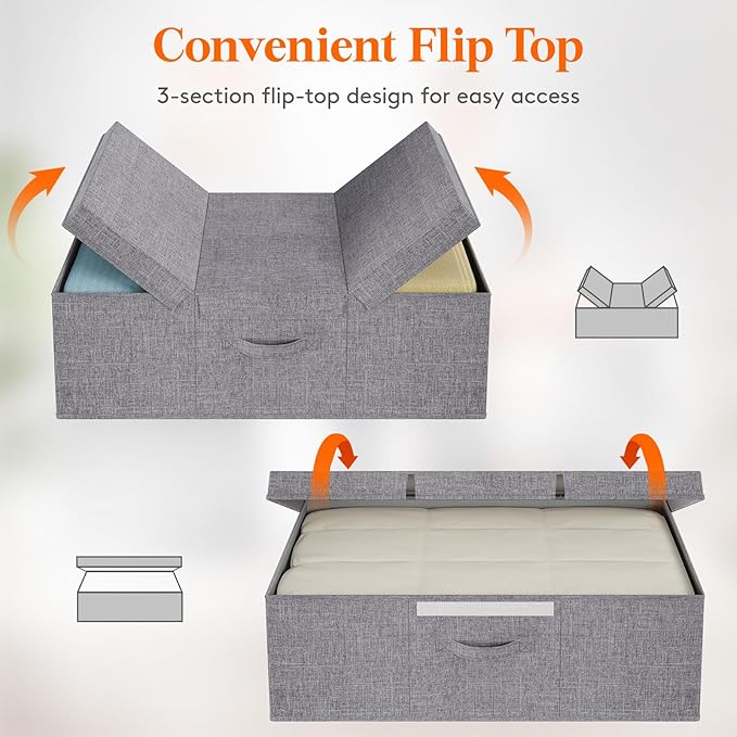 Lifewit 80L Under Bed Storage Containers, 9.8 Inch Tall Underbed Clothes Storage Organizer Bin with Sturdy Sidewalls, Bottom, 3 Lids, Deep Storage Drawer for Clothes, Shoes, Blankets, Pillows 2 Pack
