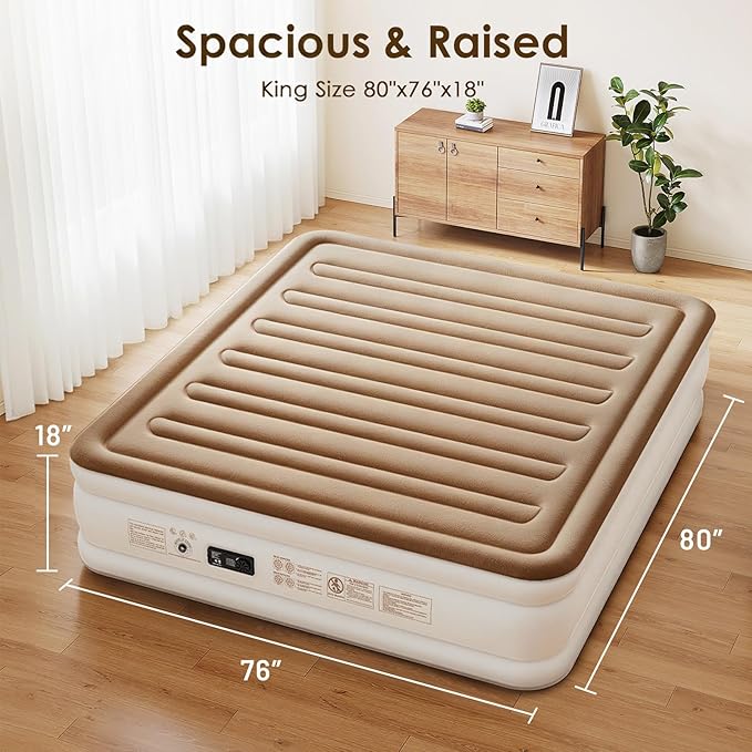 Air Mattress King with Built-in Pump – 18" Raised Inflatable Mattress with High-Speed Pump, Durable Blow Up Mattress, colchón inflable, Carry Bag, Comfy Air Bed Perfect for Guests, Glamping, Moving