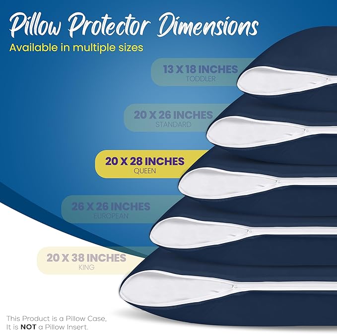 Utopia Bedding Premium 100% Waterproof Pillow Protectors with Zipper Queen Size (Set of 4), Bed Bug and Dust Mite Proof Zippered Pillow Covers, Pillow Encasement Cases, Navy