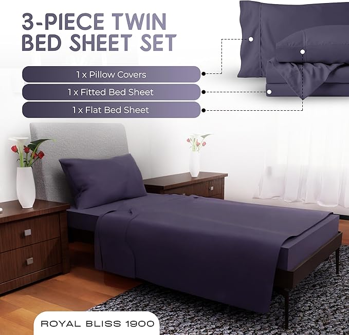 Twin Bed Sheets - 3-Pcs Deep Pocket Cooling Set - Soft and Durable Bedding for All Seasons - Luxurious Twin Size (Plum)