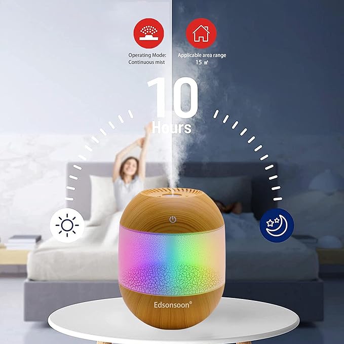 Essential Oil Diffuser for Home, Ultrasonic Aroma Diffuser with Volcano LED Light, Wood Grain Mini USB Cool Mist Humidifier, Quiet Aromatherapy for Bedroom & Office (Black)