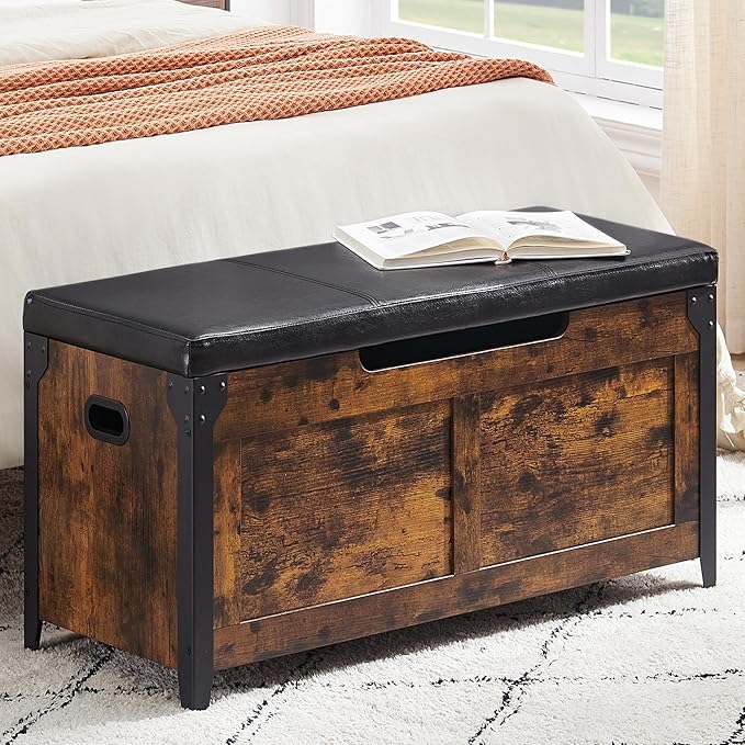 GarveeHome 39.4 in Storage Chest, Wooden Storage Bench with Safety Hinges, Easy Assembly, Large Shoe Bench for Entryway, Living Room, Bedroom